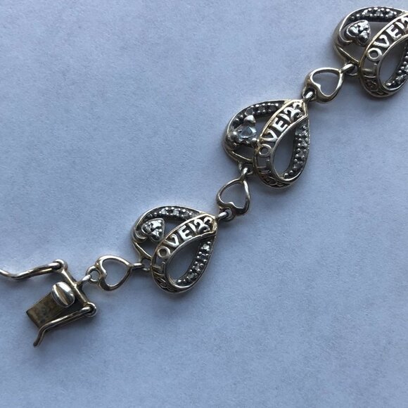 Designer signed DL .925 Sterling Silver Hearts & Love Link Bracelet - Picture 3 of 5